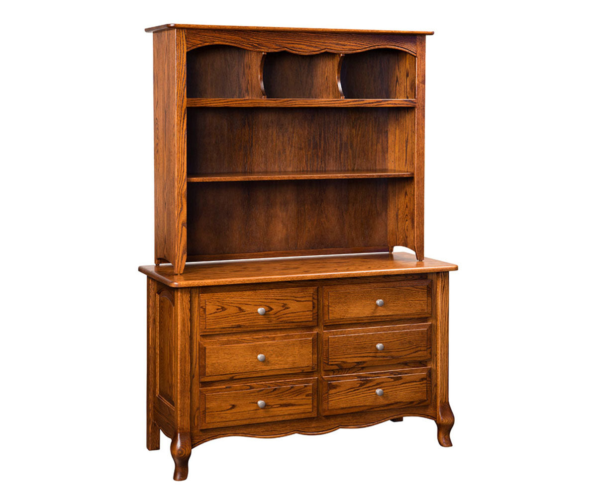 Amish French Country 6 Drawer Dresser With Hutch Top