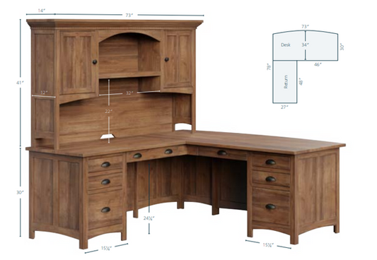 Oakwood Collection L Desk with Hutch