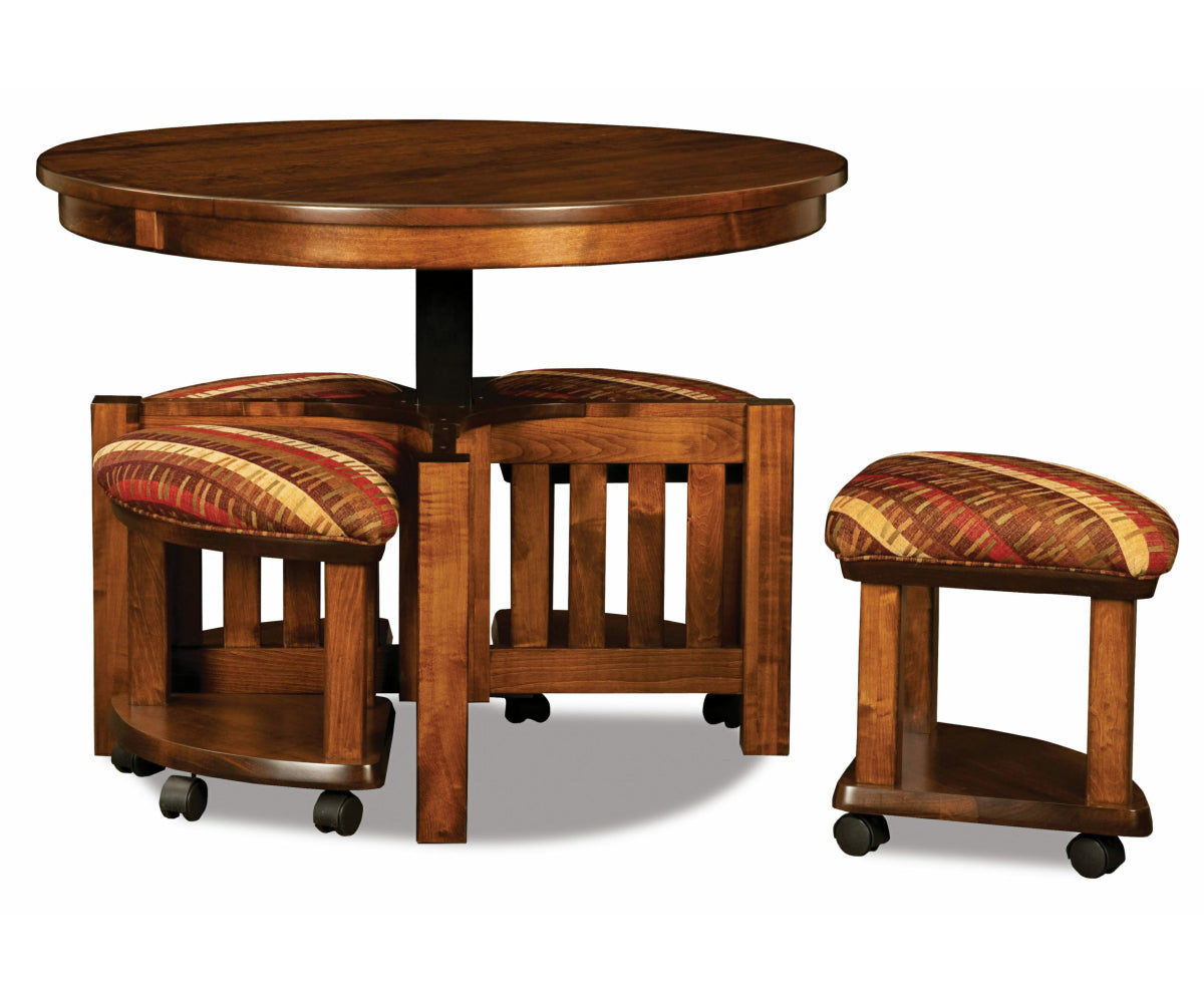 Five Piece Round Table Bench Set With Open Benches