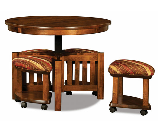 Five Piece Round Table Bench Set With Open Benches
