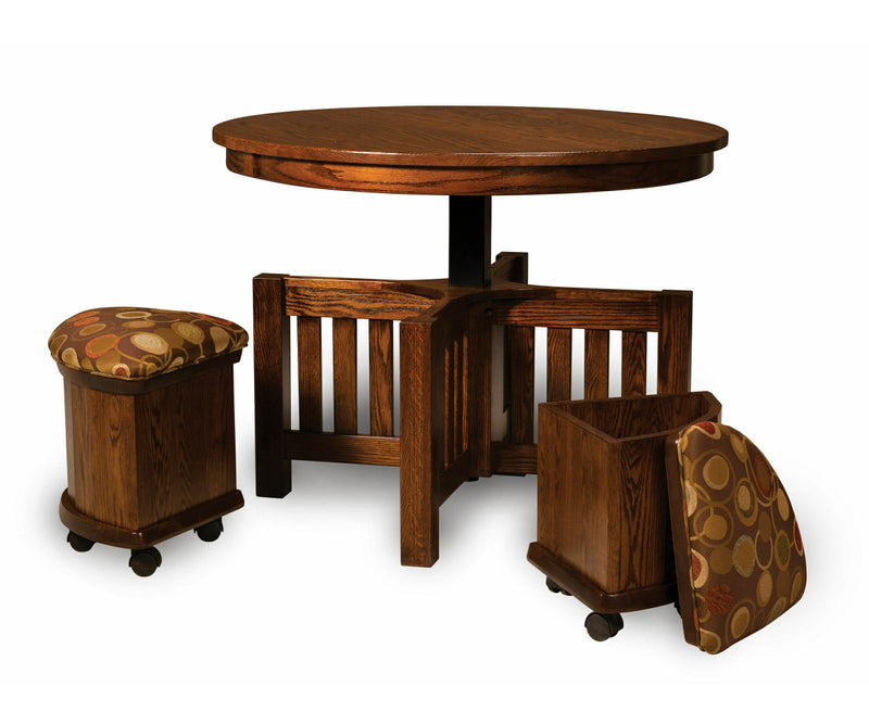 Amish 5 Piece Round Table Bench Set with Storage Benches