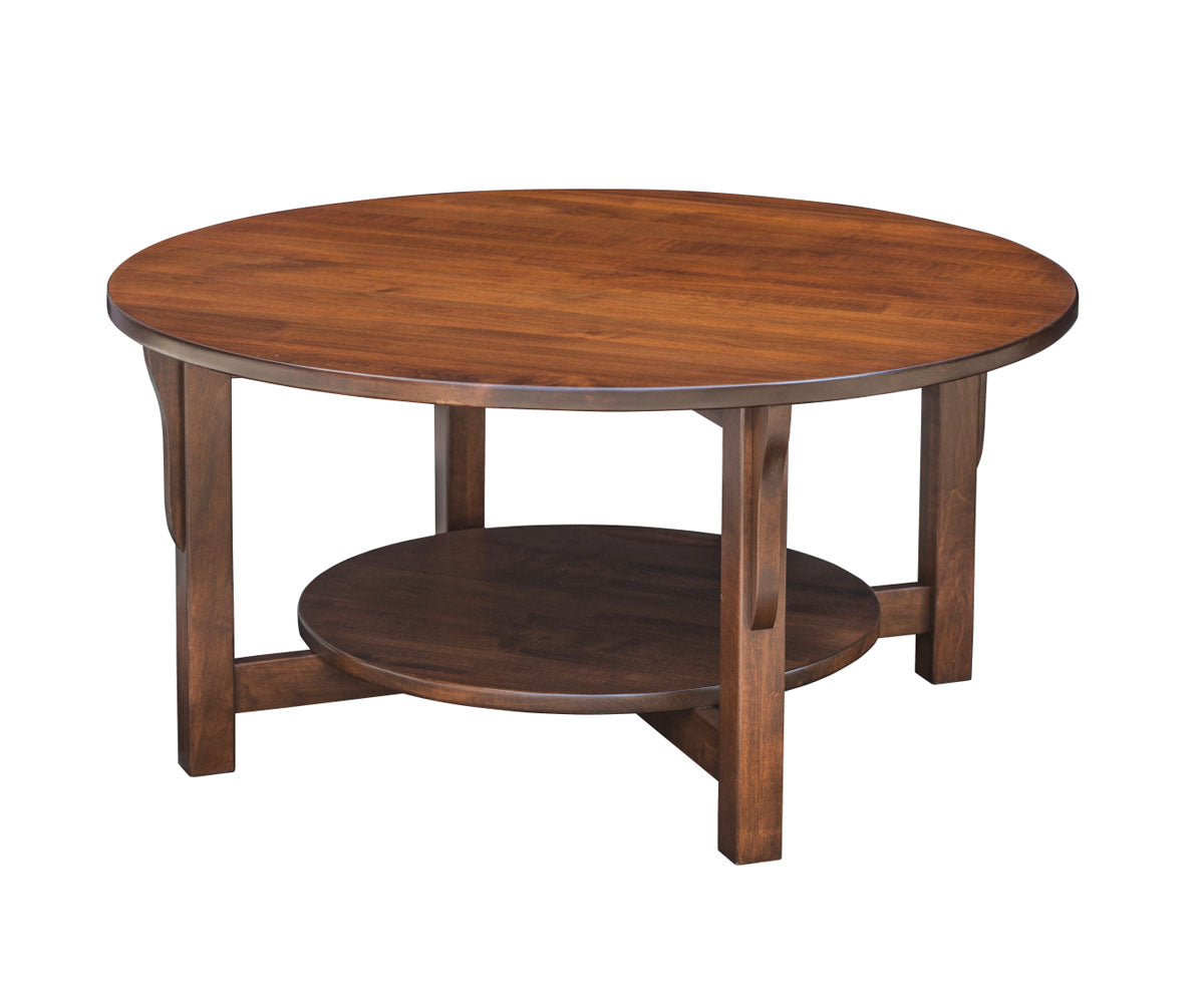 Prairie Mission Round Coffee Table With Shelf