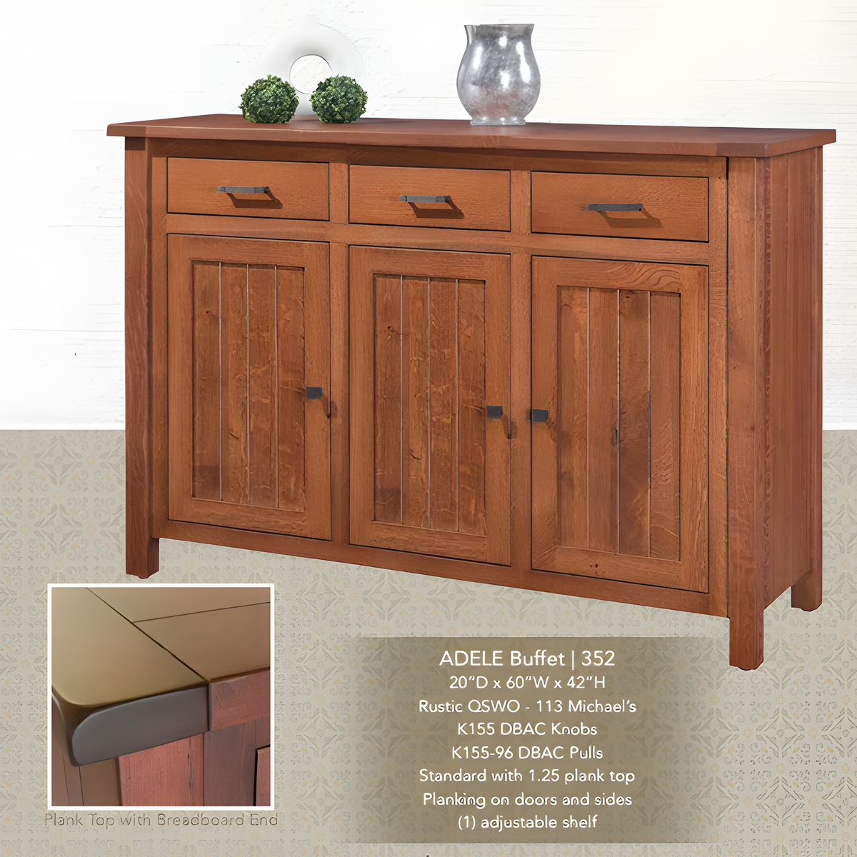 Amish Adele Buffet with Plank Top