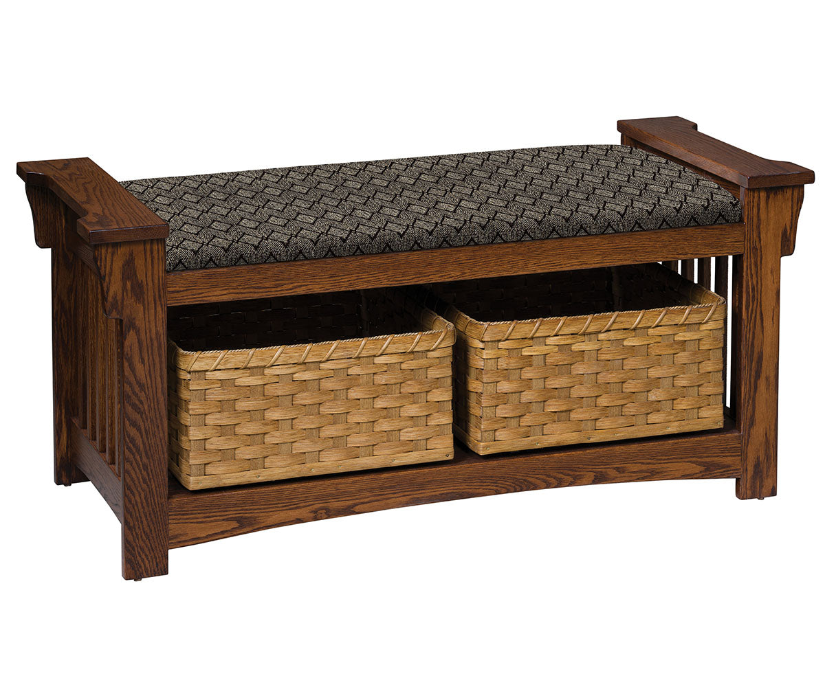 Mission Slat Bench W/ Baskets