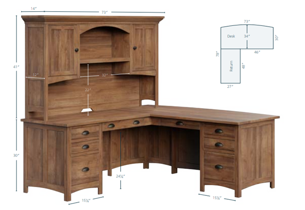 Oakwood Collection L Desk with Hutch