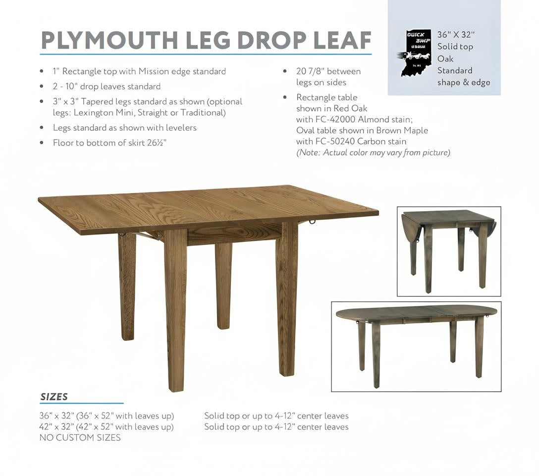Amish Plymouth Leg Drop Leaf Table - Oval