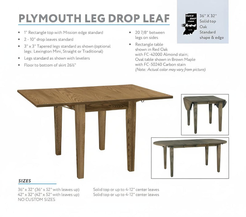 Amish Plymouth Leg Drop Leaf Table - Oval