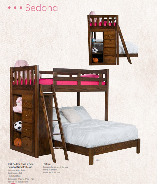 Sedona Twin x Full Bunkbed With Bookcase